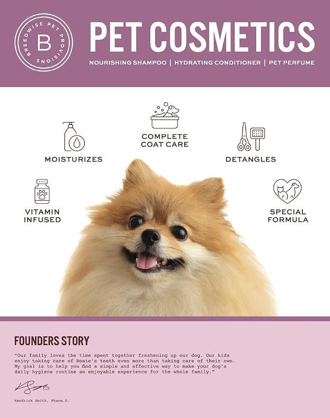 Breedwise Dog and Cat Shampoo - Hydrating Gentle Cleanse for Sensitive Skin - Supportive Flea and Tick Care - Sweet Pea & Vanilla Scent - 12oz - Made in USA