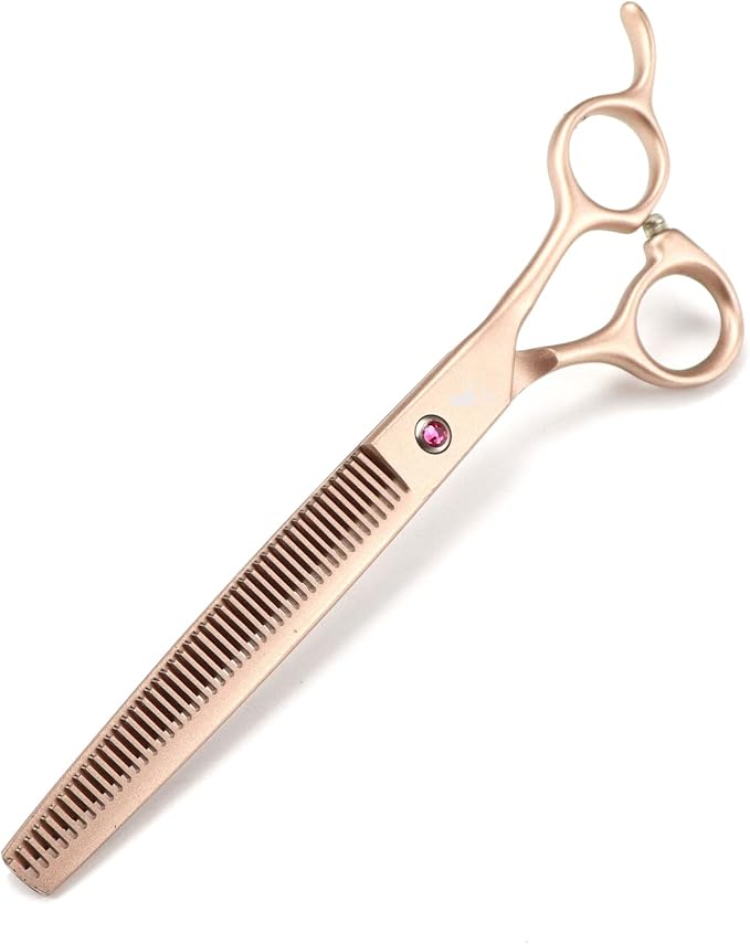 7.0-Inch Dog Grooming Scissors Set Pet Grooming Kit Fishbone Teeth Thinning Shears with Forceps Hairdressing Hair Styling Tool 5 Piece (Champagne)