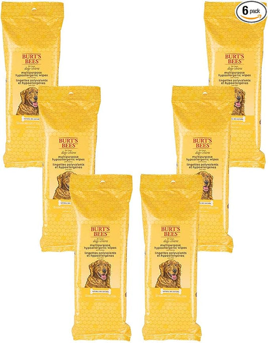 Burt's Bees for Pets Honey Multipurpose Dog Grooming Wipes, Gentle Hypoallergenic Spot Cleaning Sheets, pH Balanced Natural Origin Formula for Paws, Face and Butt, 50 Count - 6 Pack