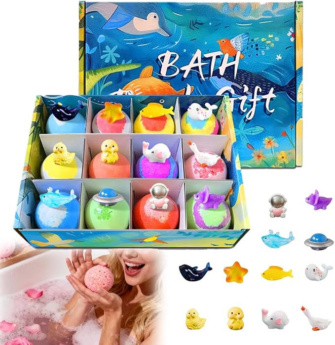 2026 New Bath Bombs Gift Set, Ocean Toy Bath Salt Ball Sleeve Box Bath Bombs, Bath Bombs with Surprise Inside, Colorful Bubble Bath for Kids Safe, Best Birthday and Party (Blue)