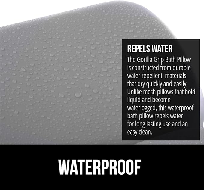 GORILLA GRIP Bath Pillow for Tub, Strong Suction Cups, Luxury Bathtub Pillows, Headrest Neck and Back Support, Relaxing Hot Tub and Home Spa Accessories, Bathroom Essentials, Gifts for Women, XL Gray