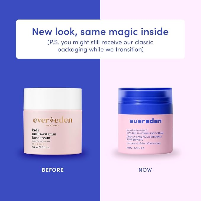 Evereden Kids Face Cream Cool Peach 1.7oz Refill Jar + Refill Pod 1.7oz | Multi-Vitamin Skincare for Kids, Niacinamide, Omegas | Lightweight Hydration Made for Daily Routine | Dermatologist Tested