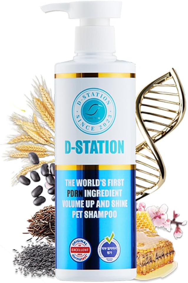 D-STATION Premium PDRN Volume Shampoo for Dogs & Cats - Salmon DNA & Manuka Honey - Soothes Dry Itchy Skin, Boosts Shine & Fluffiness - Moisturizing & Deodorizing Wash, 10.1 oz