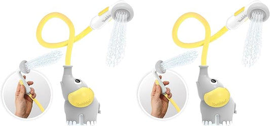 Yookidoo Baby Bath Shower Head - Elephant Water Pump and Trunk Spout Sprayer and Rinser-Control Water Flow from 2 Knobs Baby Bath Time Essentials for Newborn Babies in Tub Or Sink (Yellow) (Pack of 2)