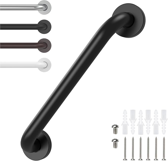 12 Inch Grab Bars for Wall Black, Safety Shower Grab Bars for Seniors Elderly Handicapped, Handicap Grab Bars for Shower with Concealed Screws, Tesuchan