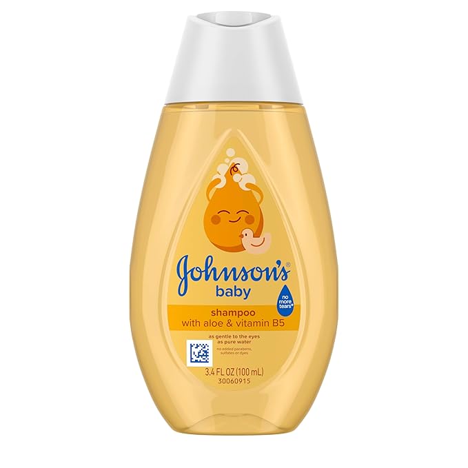 Johnson's Baby Shampoo with Aloe Vera & Vitamin B5, Tear Free, Travel Size, Newborn Essentials, No added Parabens & Sulfates, Hypoallergenic, 3.4 fl. oz