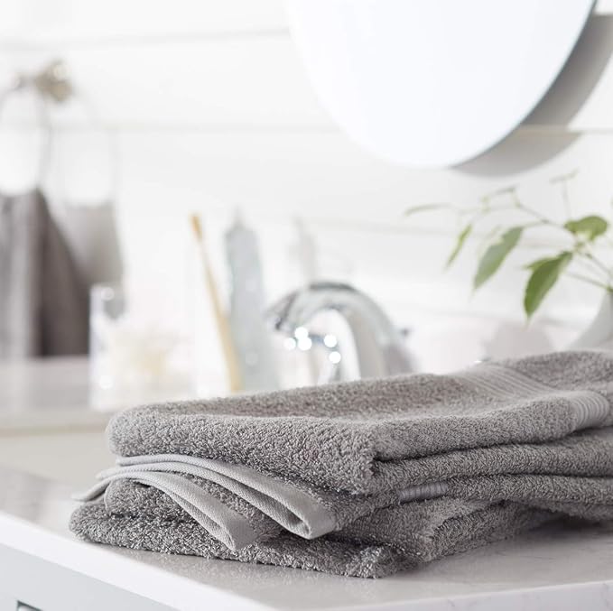 Amazon Basics 6-Piece Fade-Resistant 100% Cotton Hand Towels for Bathroom, Soft Absorbent, 26 x 16 inches, Gray