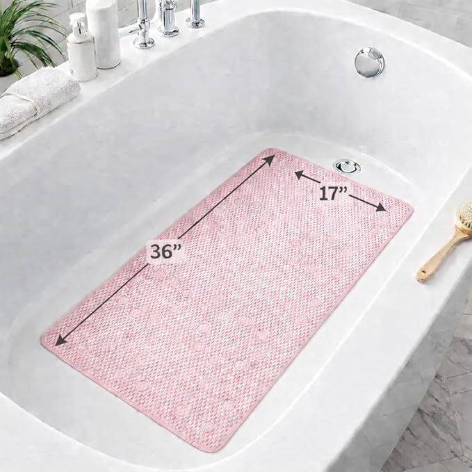 Bathtub Mat Non Slip, Bath Mat for Tub Non Slip, Tub Mat Extra Large 36 x 17 in, Bathtub Mat with Suction Cups & Drain Holes, Soft Foam, Machine Washable, Red