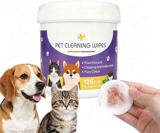 120Pcs Eyes Wipes for Dogs & Cats, Pet Tear Stain Remover Wipes, Care Eye Wash Pads for Dogs and Cats, Face, Prevent Tear Stains, Eye Debris, Discharge, Mucus Secretions