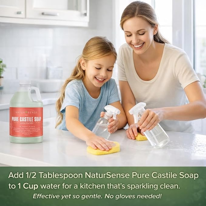 Organic Castile Soap Liquid Unscented 64 oz - Baby Body Hand Wash Shampoo | NaturSense plant-based liquid soap for baby, body, hands, hair, dishes, pets, home - organic oils, sulfate & paraben free