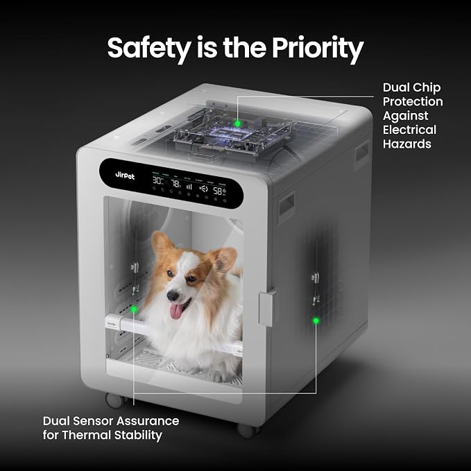 JirPet C7s Pet Dryer Box, Professional Grooming Pet Dryer Cabin with 1295 CFM High-Speed Airflow for Efficient Dog Drying, 170L Capacity Dog Dryer Box with Dual Safety Features for Medium & Small Dog
