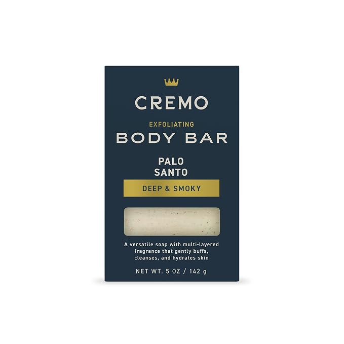 Cremo Exfoliating Body Bar for Men, Palo Santo Scent, Multi-Layered Fragrance That Buffs, Cleanses and Hydrates Skin, 5oz