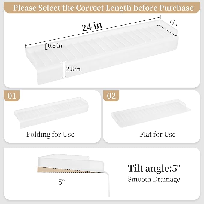Sink Edge Protector with Suction Cup, 24" x 4", Silicone Sink Splash Guard for Kitchen & Bathroom, Protect Countertop from Scratches, Stains, for Stainless Steel Granite Quartz