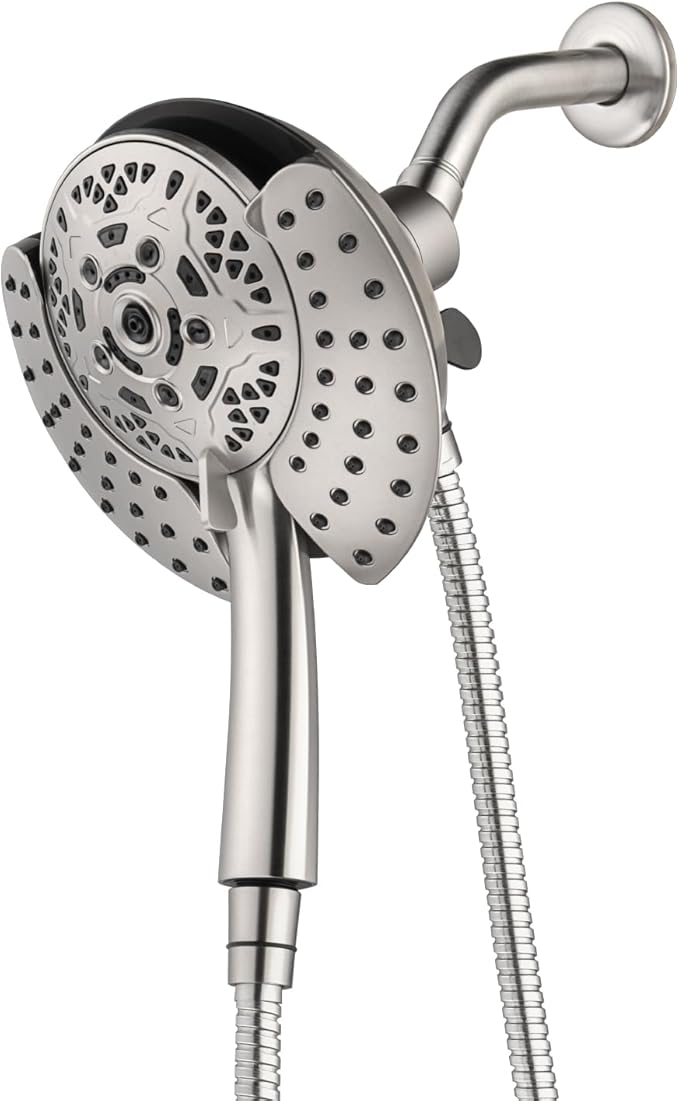 INAVAMZ Shower Head with Handheld High Pressure: Hand Held Shower Head & Rain Shower Head 2-IN-1 Shower Head with 59" Rotatable Stainless Steel Hose, Shower Trim Systems, Nickel Round 2.5 GPM