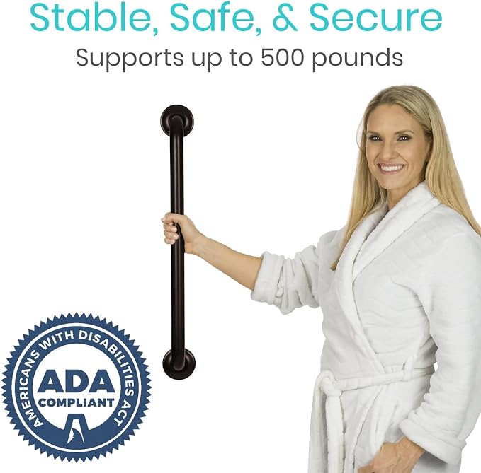 Vive Grab Bar for Showers - Bathroom Antislip Handrail for Seniors, Elderly Assistance Product, Heavy Duty Shower Handles, Handicap Grab Bars, Stainless Steel, Multipurpose, 440 lbs