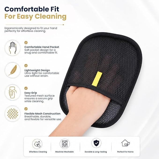 Pet Hair Removal Glove for Cats & Dogs – Reusable Electrostatic Dog & Cat Hair Remover, Fur Removal Tool for Laundry, Couch, Furniture, Carpet & Car Seat (1 Pack, Black)