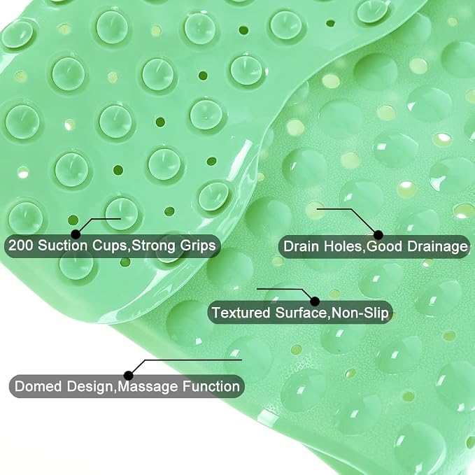 Tree Bud Bathtub Mats for Shower Tub Non-Slip Bath Mat 39 x 16 Inch Extra Long Shower Mat, Bath Tub Mat for Bathroom with Machine Washable, BPA Free for Kids (Pea Green)