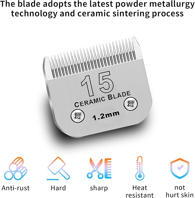 15# Dog Grooming Ceramic Blades,Compatible with Andis,Oster A5,Wahl KM10 | Size 15# Detachable Ceramic Blade 3/64-Inch 1.2MM Cut Length,3 Pack