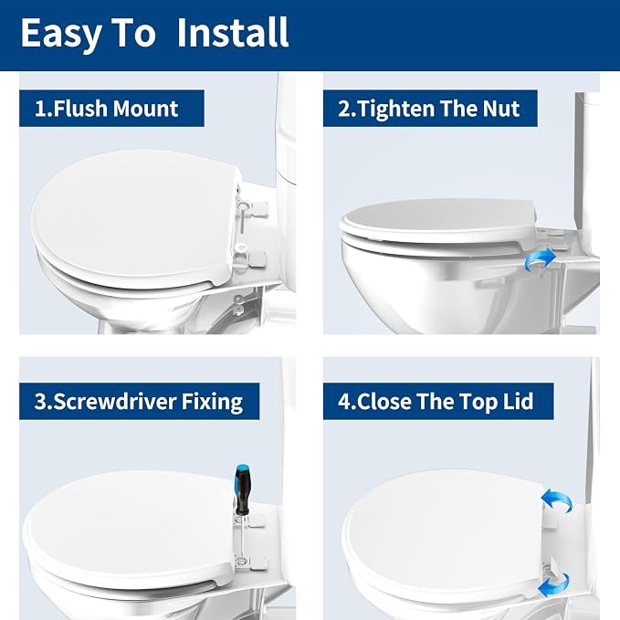 Round Toilet Seat Soft Close 16.5 Inch, Quiet No Slam Toilet Lid, Quick Release & Easy Installation, Durable PP Material, Easy Clean Ergonomic Design, White, 2 Pack