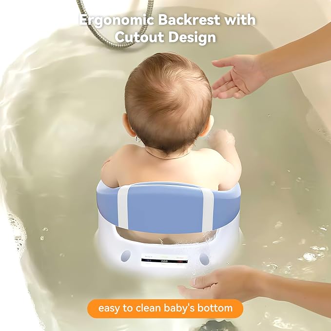 Baby Bath Seat for Babies 6 Months & Up - 360° Protection Bath Seats for Babies Sitting Up | Baby Bath Chair with Temperature Alert & Cushion | Toddler Bath Seat Newborn Infants Baby Bathtub Seat