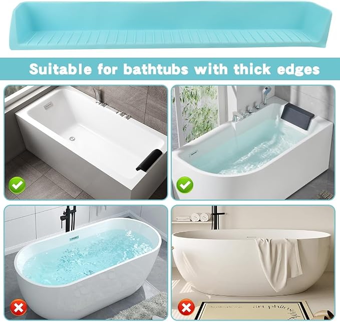 Bathtub Splash Guard, Longer Silicone Splash Guard for Bathtub with 11 Suction Cups, Prevents Water Spills in Bathroom, with Storage Area, 31.5" x 4.53" (Color:Blue)