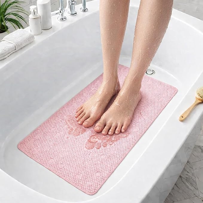 Bathtub Mat Non Slip, Bath Mat for Tub Non Slip, Tub Mat Extra Large 36 x 17 in, Bathtub Mat with Suction Cups & Drain Holes, Soft Foam, Machine Washable, Red