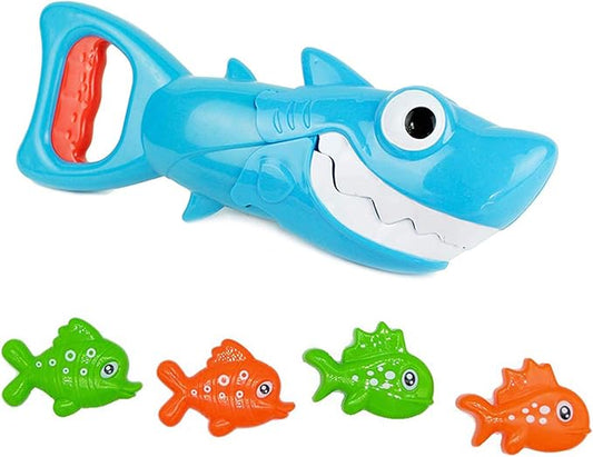 Shark Grabber Baby Bath Toys - Blue Shark with Teeth Biting Action Include 4 Toy Fish - Bath Toys for Kids Ages 4-8 Boys Girls Toddlers Pool Toys (5)