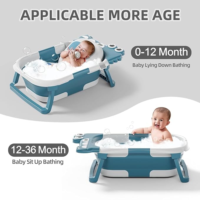 TPN Collapsible Baby Bathtub, Baby Bath Tub with Soft Cushion & Real-Time Thermometer, Baby Bathtub Infant to Toddler Tub (0-36 Months), Portable Newborn Travel Bath Tub