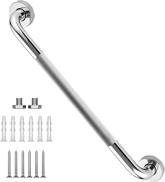 24 Inch Shower Grab Bar, Chrome Anti Slip Safety Bars, 304 Stainless Steel Bathroom Handrail, Handicap Grab Bars for Wall, Shower Grip Handle for Seniors Elderly Injury Assist Bath (1.25" Dia)