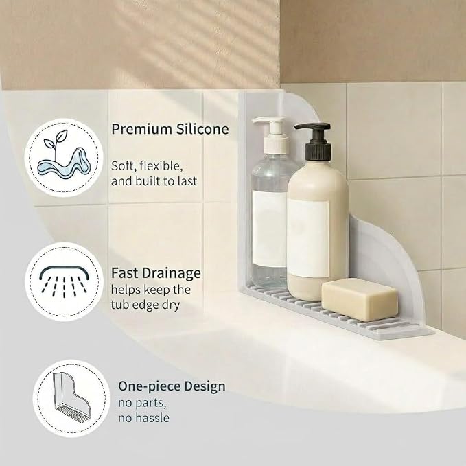 3-Piece No-Adhesive Silicone Large Shower Splash Guards with Strong Suction Cups,Splash Guard for Bathtub with One-Piece Design, Leak-Proof Seal, Reusable&Easy Removal, Keeps Floor Dry, Gray