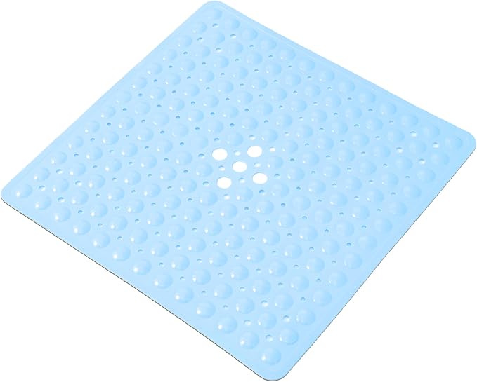 Anti-Slip Bathtub Shower mat, 21×21（ 53×53cm） inch Soft Oversized Machine Washable Non-Slip Bathtub mat with Drainage Holes, Bathroom Floor Suction Cup.（1-Opaque Light Blue）