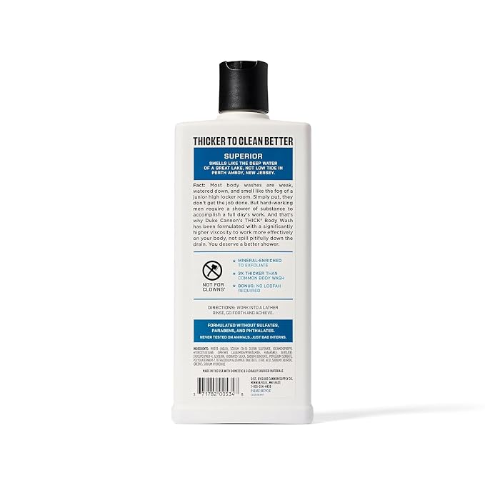 Duke Cannon Supply Co. Thick High Viscosity Body Wash – 3X Thicker, Cleansing Shower and Bath Gel, Mineral-Enriched for Men – Men’s Body Scrub – Superior