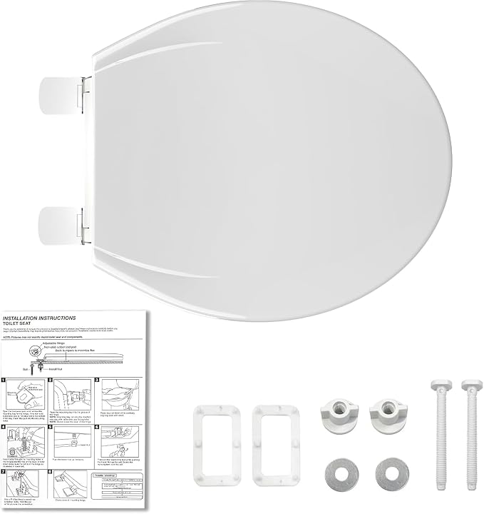 17” Round Toilet Seat with Built-in Toddler Seat for Easy Potty Training, Baby Toilet lid 2 in 1, Easy Install and Clean, PP Material Safe and No Loosen, Perfect for Both Adults&Children, White(2pcs)