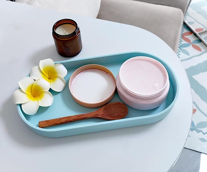 Blue Small Tray (11.8 inch), Oval Tray, Countertop Organizer | for Kitchen Counter, Bathtub Bathroom Vanity Items, Coffee Accessory, Bar, Serving Seasoning, Salt and Pepper, Soap, Perfume.