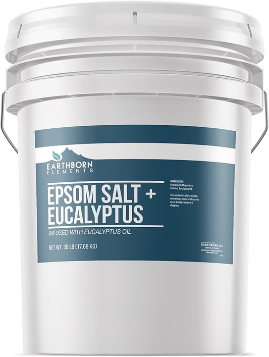 Earthborn Elements Eucalyptus Epsom Salt 5 Gallon Bucket, Pure & Undiluted, Soothing Aroma (624 Ounce)
