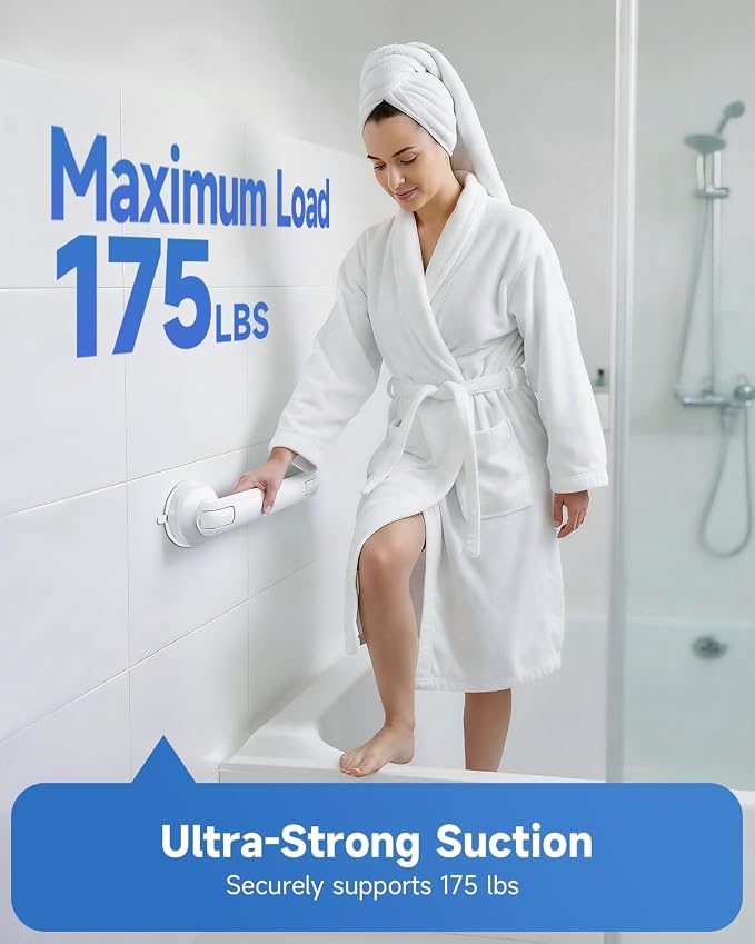 Suction Shower Handle, 2 Pack Grab Bars for Shower and Bathroom, Removable Safety Grip No Drilling & Waterproof, Heavy Duty Suction Cup Bath Handrails Grab Bars for Bathtubs, 11 inch - White