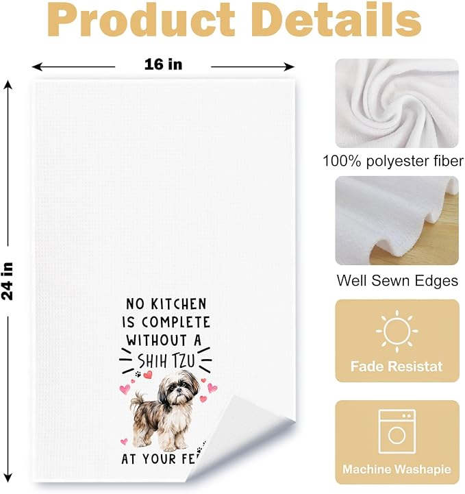 Shih Tzu Funny Dog Kitchen Towels - Shih Tzu Waffle Weave Hand Towels for Woman,A Kitchen is Not Complete Without A Shih TzuDish Towel for Bathroom,Dog Lovers Gift for Women,16×24 Inch