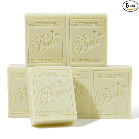 BELA French Pear Soap 3.3 OZ Pack of 6, Long Lasting French Triple Milled Bar Soap with Organic Shea Butter, Hand, Face and Body Wash Bar, Made in Australia
