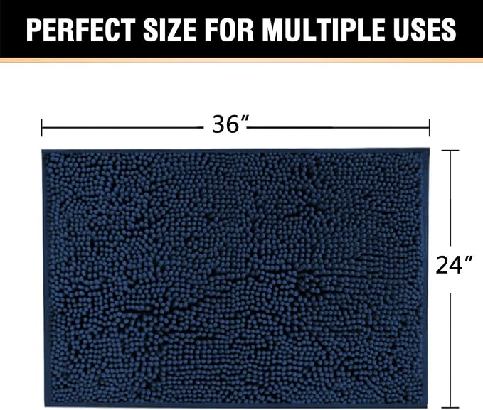 H.VERSAILTEX Navy Bath Mat, Bathroom Rug 36 x 24 Non Slip Bath Mats for Bathroom Floor, Luxury Chenille Ultra Soft Bath Rugs Shaggy Rugs Washable
