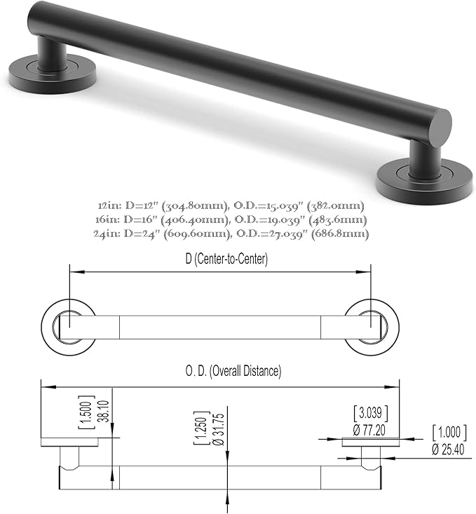 ADA Compliant Grab Bar,500lbs Weight Support for Bath Safety (24 inch, Matte Black)