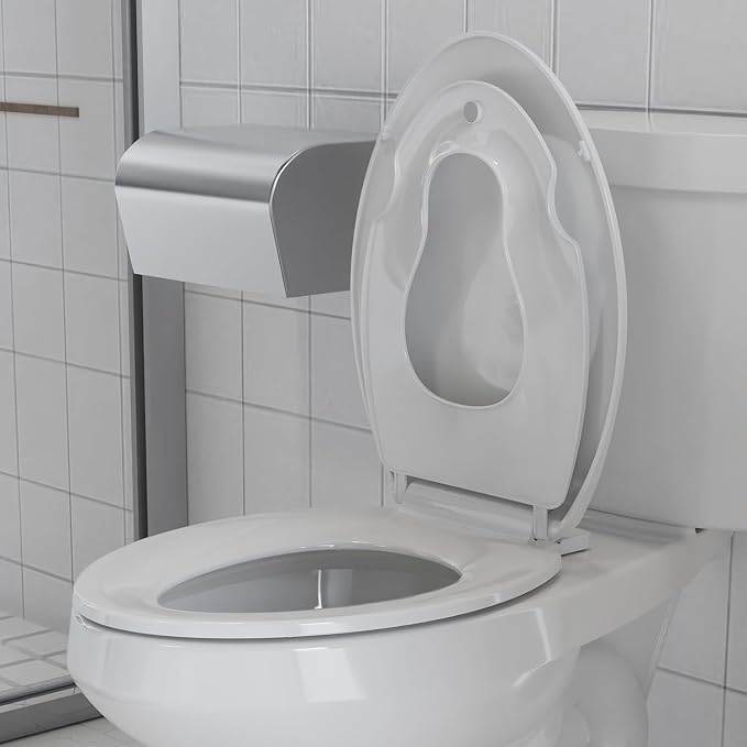 Enlongated Toilet Seat with Built-in Toddler Seat for Easy Potty Training, Baby Toilet lid 2 in 1, Easy Install and Clean, PP Material Safe and No Loosen, Perfect for Both Adults and Children, White