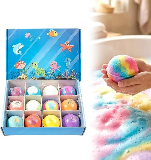 Ocean Toy Bath Salt Ball Sleeve Box Bath Bombs, 2026 New 12 Pack Bath Gift Bombs with Surprise Inside, Ocean Theme Bath Fizzies, Fizzy Bubble Bath Gift Easter Basket Stuffers (Blue 12Pack)