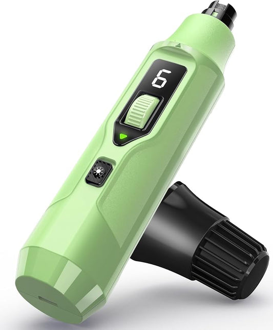 YABIFE 7-Speed Dog Nail Grinder with LED Light – Ultra Quiet Electric Pet Nail Trimmer for Large Dogs & Cats – Professional Grooming Tool with Dust Collector, One-Hand Speed Control (Light Green)