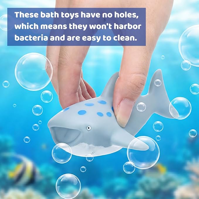 Baby Bath Toys for Kids Ages 1-3, No Hole Water Toys for 6-12 Months Infants and Toddlers, Baby Shark Toys for Pool, Bathtub, Beach, Shower, Boys Girls Gifts with Storage Bag