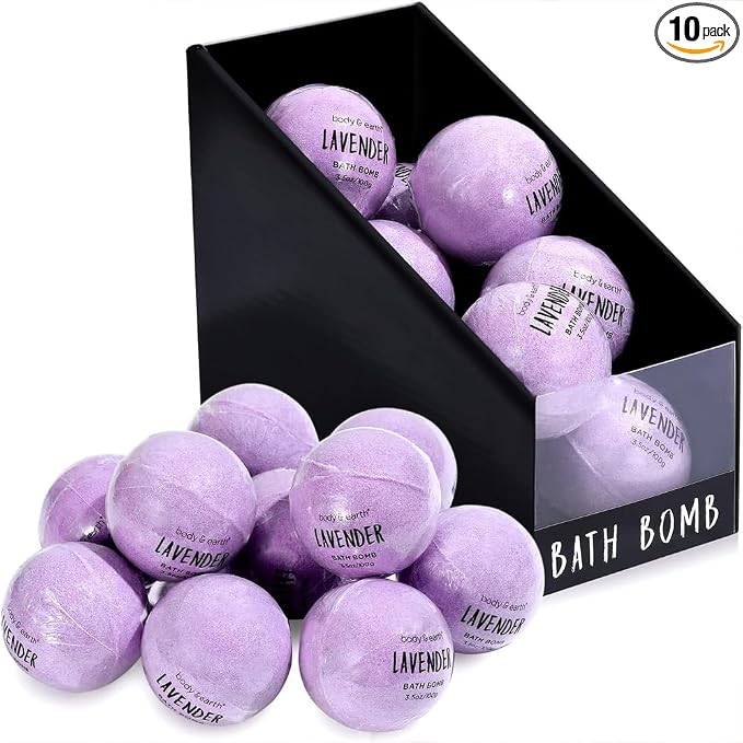 BODY & EARTH Bath Bombs Gift Set for Women 10 X 3.5 oz Essential Oils Lavender Handmade Birthday Gift Idea for Family, Women, Men, Mothers Day Gifts for Mom, Christmas Gifts for Her