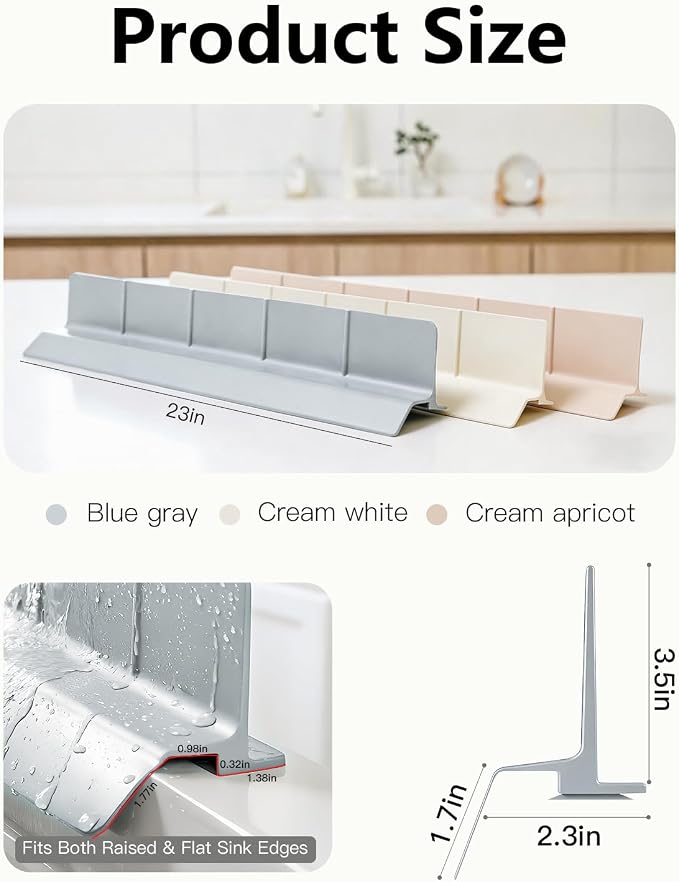 23 Inch Silicone Sink Splash Guard - Kitchen Sink Water Splash Guard with Strong Suction Cups, Removable Splash Guard for Sink, Washbasin & Bathtub - Gray