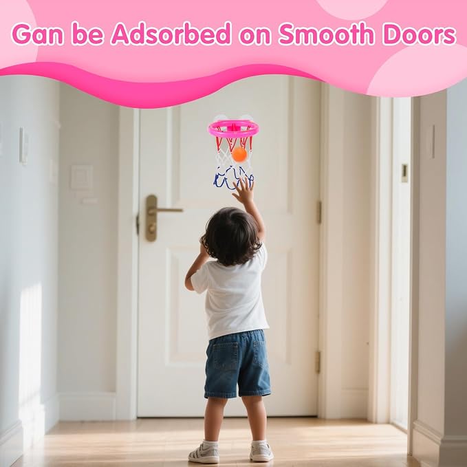 Bath Toys Basketball Hoop Set Strong Suction Cups with 4 Non Porous Balls | Baby Bath Toys for Kids Ages 1-3, Toddler Pool Toys for toddlers 1-4, Pool Toys for Kids Ages 4-8, Mini Basketball Hoop