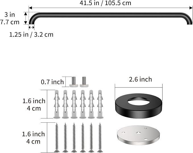 42 Inch Bathroom Grab Bar, ZUEXT Matte Black Extra Long Stainless Steel Shower Support Rail, Wall Mounted Shower Handle Bars for Bathtub Shower Toilet Seniors Handicap Safety (1.25" Diameter)