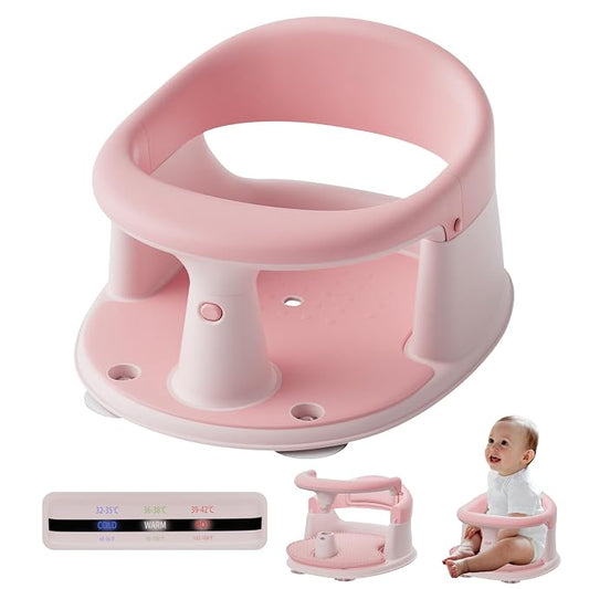 Baby Bath Seat for Babies 6 Months & Up - 360° Protection Bath Seats for Babies Sitting Up | Baby Bath Chair with Temperature Alert & Cushion | Toddler Bath Seat Newborn Infants Baby Bathtub Seat