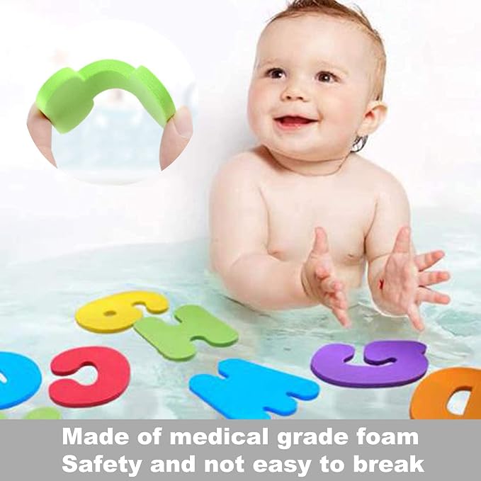 Bath Toys Organizer + 36 Soft Foam ABC 123 Letters & Numbers Bathroom Alphabet Baby Toys for Early Learning Foam Letters and Quick Dry Storage Net Bag for Baby Boys and Girls